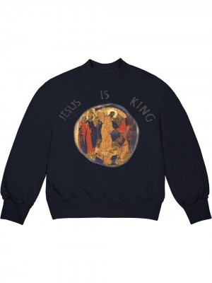 Толстовка Jesus Is King с круглым вырезом Kanye West. Цвет: синий