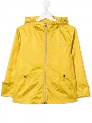 Непромокаемая куртка с капюшоном и логотипом Herno Kids. Цвет: желтый