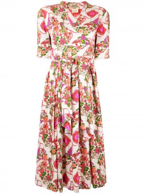 Платье с запахом и цветочным принтом pre-owned Hermès. Цвет: белый