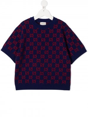 Джемпер с короткими рукавами и логотипом GG Gucci Kids. Цвет: синий