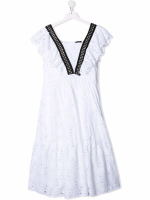 Платье с английской вышивкой Monnalisa. Цвет: белый