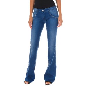 Длинные джинсовые брюки с эффектом потертости и расклешенным краем 10DB50347 женщина MET