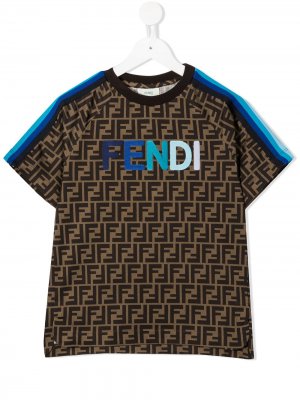 Футболка с логотипом FF Fendi Kids. Цвет: коричневый