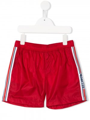 Плавки-шорты с вышитым логотипом Moncler Enfant. Цвет: красный
