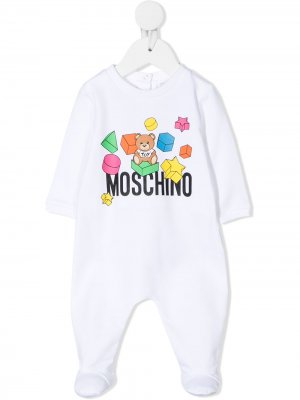 Пижама с логотипом Moschino Kids. Цвет: белый