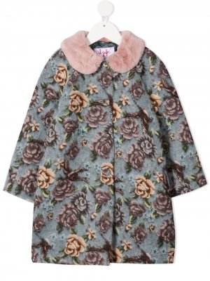 Однобортное пальто с цветочным принтом Il Gufo. Цвет: синий