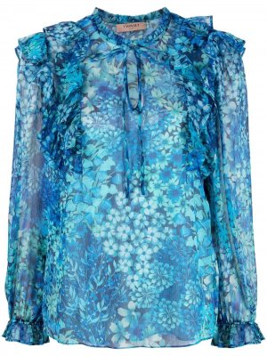 Блузка с цветочным принтом и оборками TWINSET. Цвет: синий