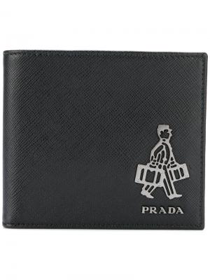 Складной кошелек с логотипом Prada. Цвет: чёрный