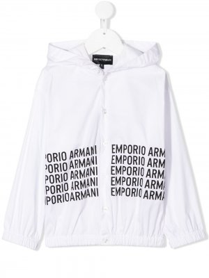 Пуховик с капюшоном и логотипом Emporio Armani Kids. Цвет: белый