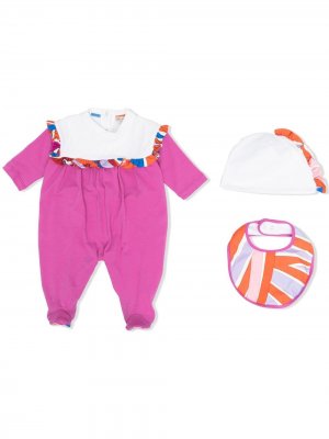 Комплект из пижамы, нагрудника и шапки Emilio Pucci Junior. Цвет: розовый