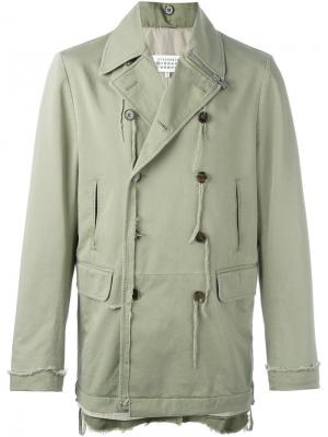 Двубортная куртка с бахромой Maison Margiela. Цвет: зелёный