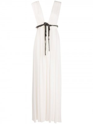 Длинное платье с поясом Saint Laurent. Цвет: белый