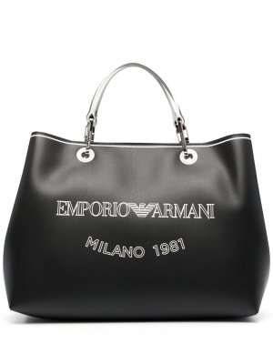 Сумка-тоут с логотипом Emporio Armani. Цвет: черный