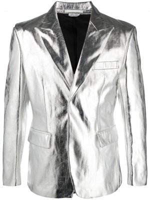 Однобортный пиджак с узором в елочку Comme Des Garçons Homme Plus. Цвет: серебристый