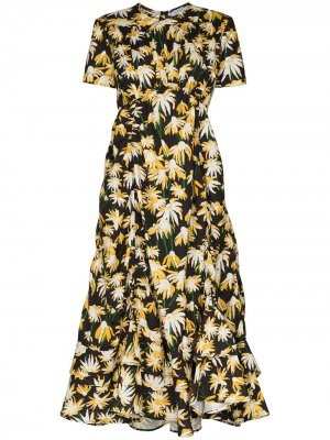 Платье миди с цветочным принтом LOEWE. Цвет: черный