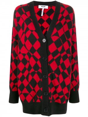 Пальто-кардиган с геометричным принтом MSGM. Цвет: красный
