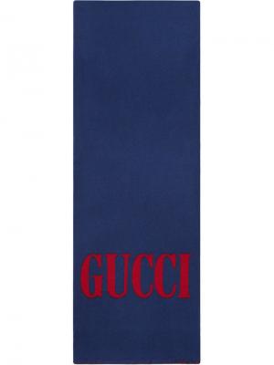 Шарф с жаккардовым логотипом Gucci. Цвет: синий