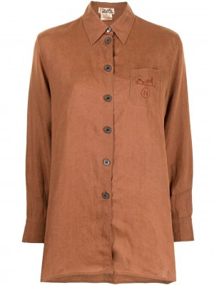 Рубашка pre-owned с вышитым логотипом Hermès. Цвет: коричневый