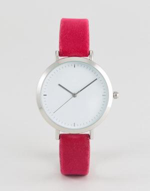Розовые часы с бархатным ремешком ASOS. Цвет: розовый