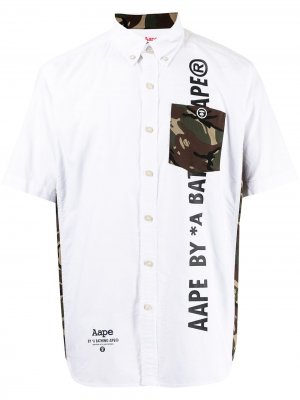 Рубашка с короткими рукавами и логотипом AAPE BY *A BATHING APE®. Цвет: белый