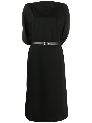 Платье миди с драпировкой на рукавах и поясом MM6 Maison Margiela. Цвет: черный