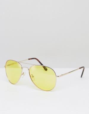 Солнцезащитные очки-авиаторы с желтыми стеклами ASOS. Цвет: желтый