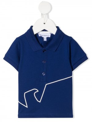 Рубашка поло с короткими рукавами и логотипом Emporio Armani Kids. Цвет: синий