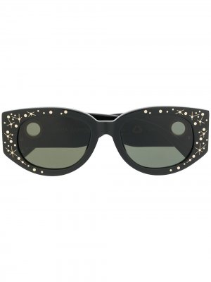 Солнцезащитные очки в овальной оправе с принтом Linda Farrow. Цвет: черный