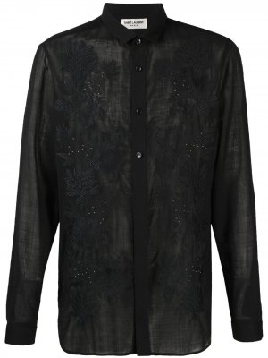Рубашка с длинными рукавами и вышивкой Saint Laurent. Цвет: черный