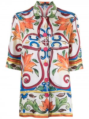 Рубашка с короткими рукавами и цветочным принтом Dolce & Gabbana Pre-Owned. Цвет: оранжевый
