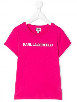 Футболка с логотипом Karl Lagerfeld Kids. Цвет: розовый
