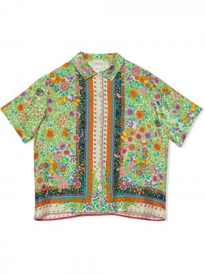 Рубашка с цветочным принтом Gucci Kids. Цвет: зеленый