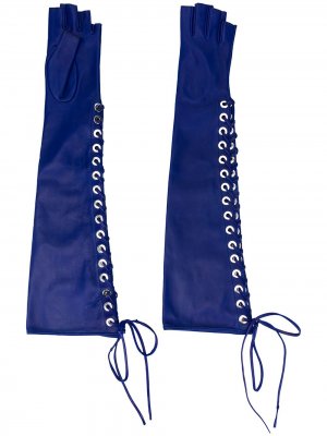 Перчатки-митенки на шнуровке Manokhi. Цвет: синий