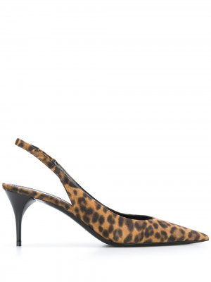 Туфли с ремешком на пятке и леопардовым принтом Saint Laurent. Цвет: коричневый