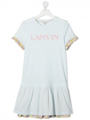 Расклешенное платье с логотипом LANVIN Enfant. Цвет: синий
