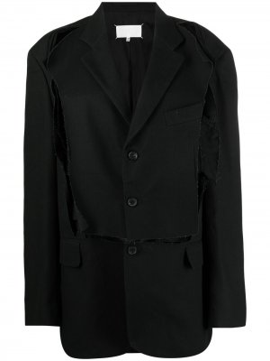 Однобортное пальто со вставками Maison Margiela. Цвет: черный