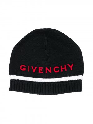 Шапка бини с вышитым логотипом Givenchy Kids. Цвет: черный