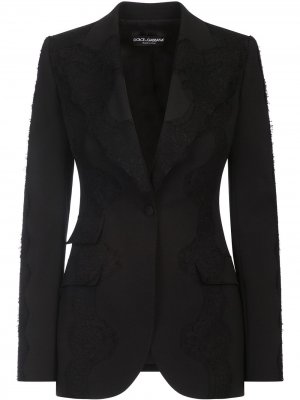 Блейзер с заостренными лацканами и кружевом Dolce & Gabbana. Цвет: черный