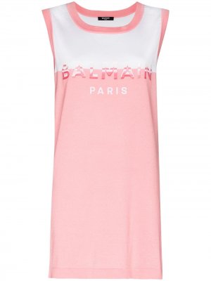 Короткое платье-футболка с логотипом Balmain. Цвет: розовый