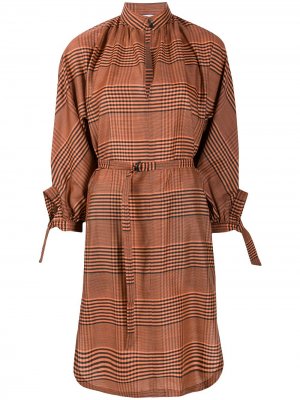 Клетчатое платье-рубашка с высоким воротником-стойкой Christian Wijnants. Цвет: оранжевый