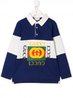 Рубашка-поло с логотипом Gucci Kids. Цвет: синий