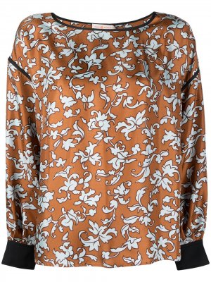 Блузка с длинными рукавами и цветочным принтом Tory Burch. Цвет: коричневый