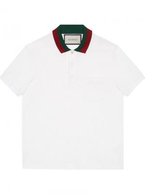 Рубашка-поло с воротником отделкой Web Gucci. Цвет: белый