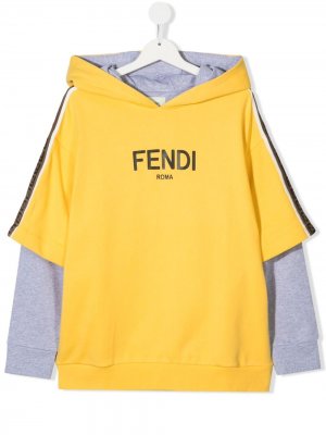 Многослойное худи с логотипом Fendi Kids. Цвет: желтый
