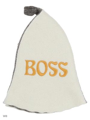 Шапка для бани с вышивкой в косметичке Boss Метиз. Цвет: белый, серый