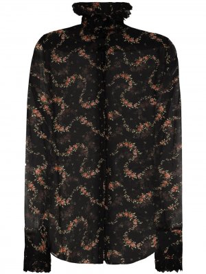 Полупрозрачная блузка с цветочным принтом Paco Rabanne. Цвет: черный