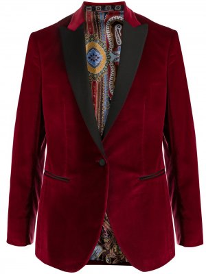 Бархатный пиджак с контрастными лацканами Etro. Цвет: красный