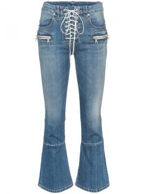Укороченные расклешенные джинсы средней посадки на шнуровке Unravel Project. Цвет: синий