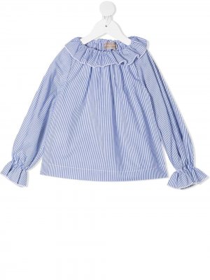 Полосатая блузка с оборками La Stupenderia. Цвет: синий