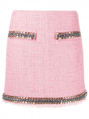 Декорированная твидовая юбка мини Blumarine. Цвет: розовый